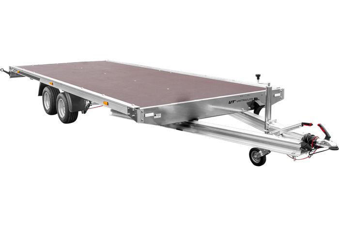 Car transporter trailer Unitrailer UNIPLAT 600 ALU – 2 axles – PTAC 3 500 kg – with rampes