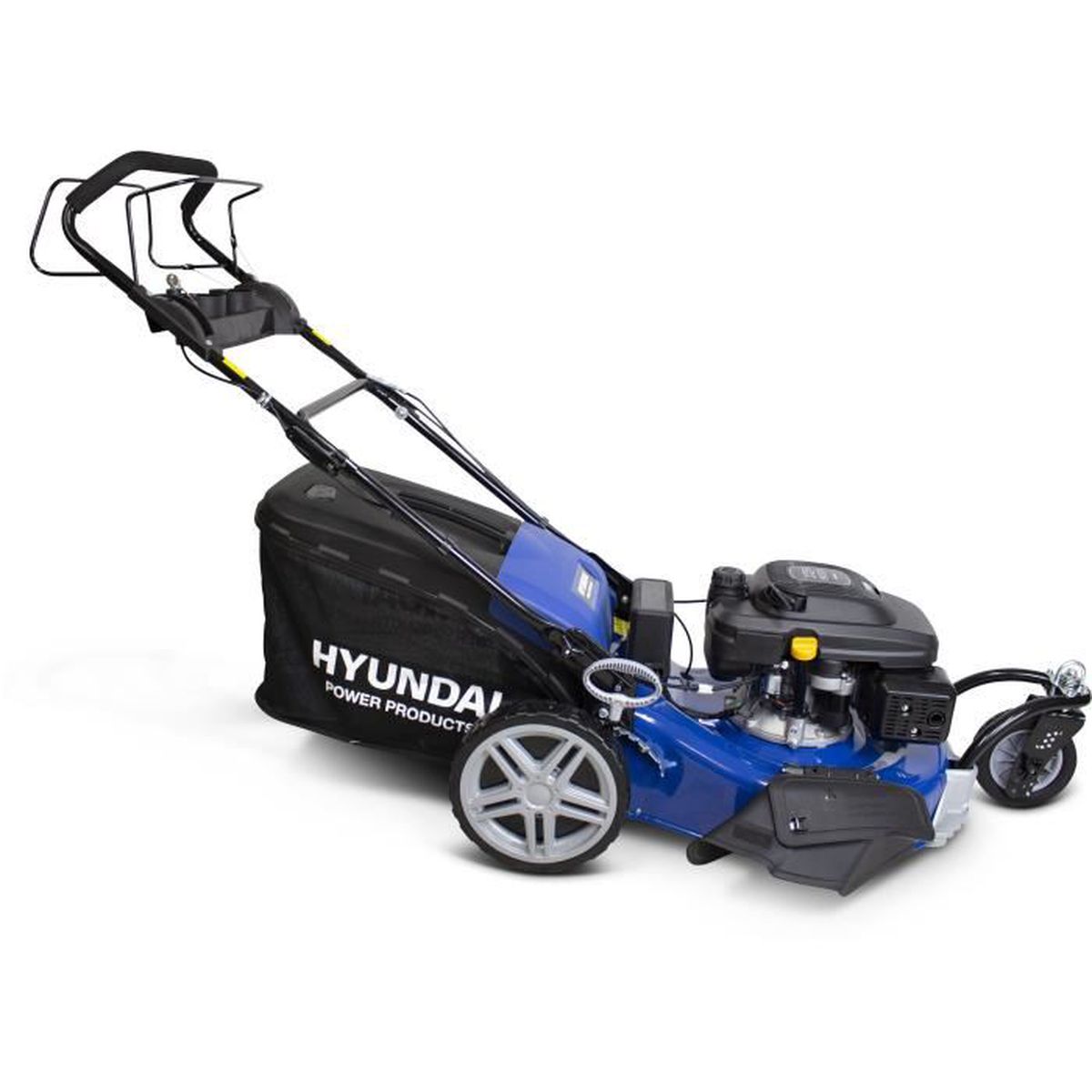 HYUNDAI selbstfahrender Benzin-Rasenmäher – 56 cm – 3 Räder – 196 cm³ – Elektrostart – Mulchen