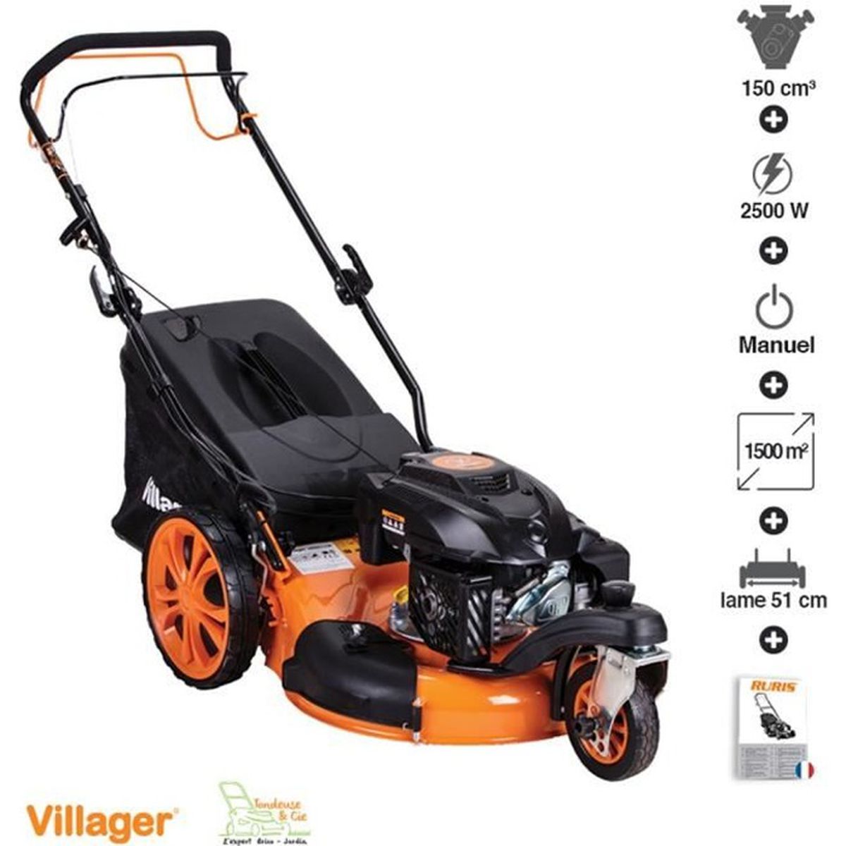 VILLAGER VRSH555R selbstfahrender Mulch-Benzin-Rasenmäher – 150 cm³, 4,3 PS, 3 Räder, 51 cm Schnittbreite