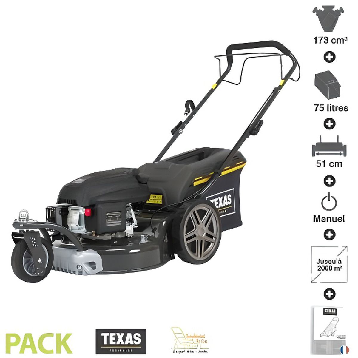 Cortacésped de gasolina autopropulsado Texas Premium 5175TR/W – 173 cm³ – ancho de corte 51 cm – 3 ruedas